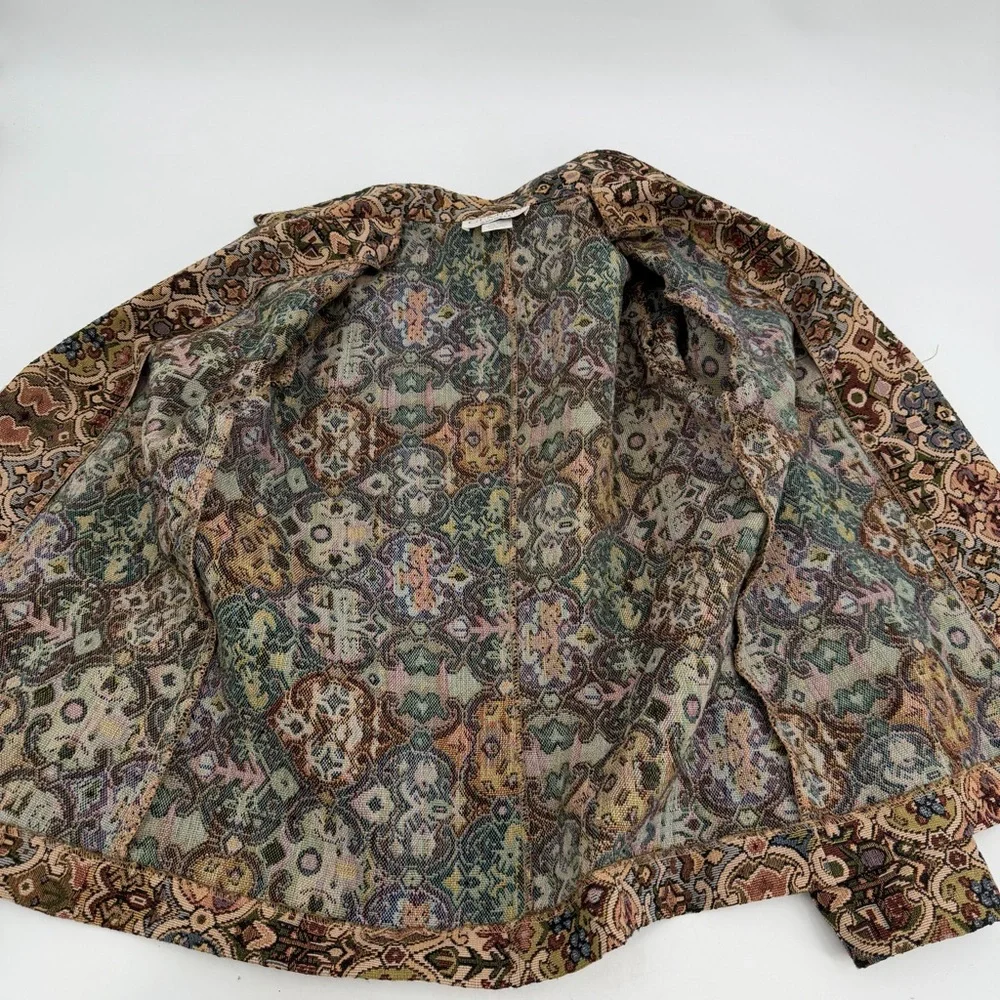 VTG Gemilli Blazer Jacket Womens Petite Large Tan Tapestry Made in USA Classic